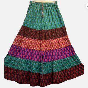 Nwt SACRED THREADS boho hippie floral cotton wide leg tiered PANTS L